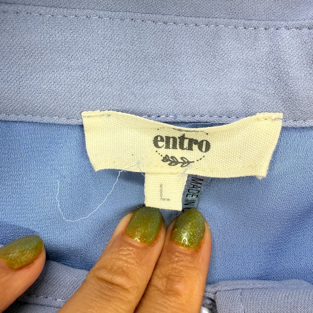 Entro Periwinkle Blue Button Down Pintuck Waist Mini Shirt Dress Short Sleeve L - Picture 12 of 16